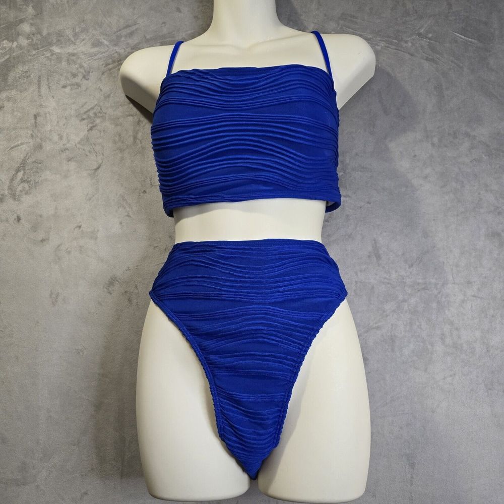 Zaful 2 Piece Bikini Set Swimsuit Size‎ XL Royal Blue Ribbed  Spaghetti Straps